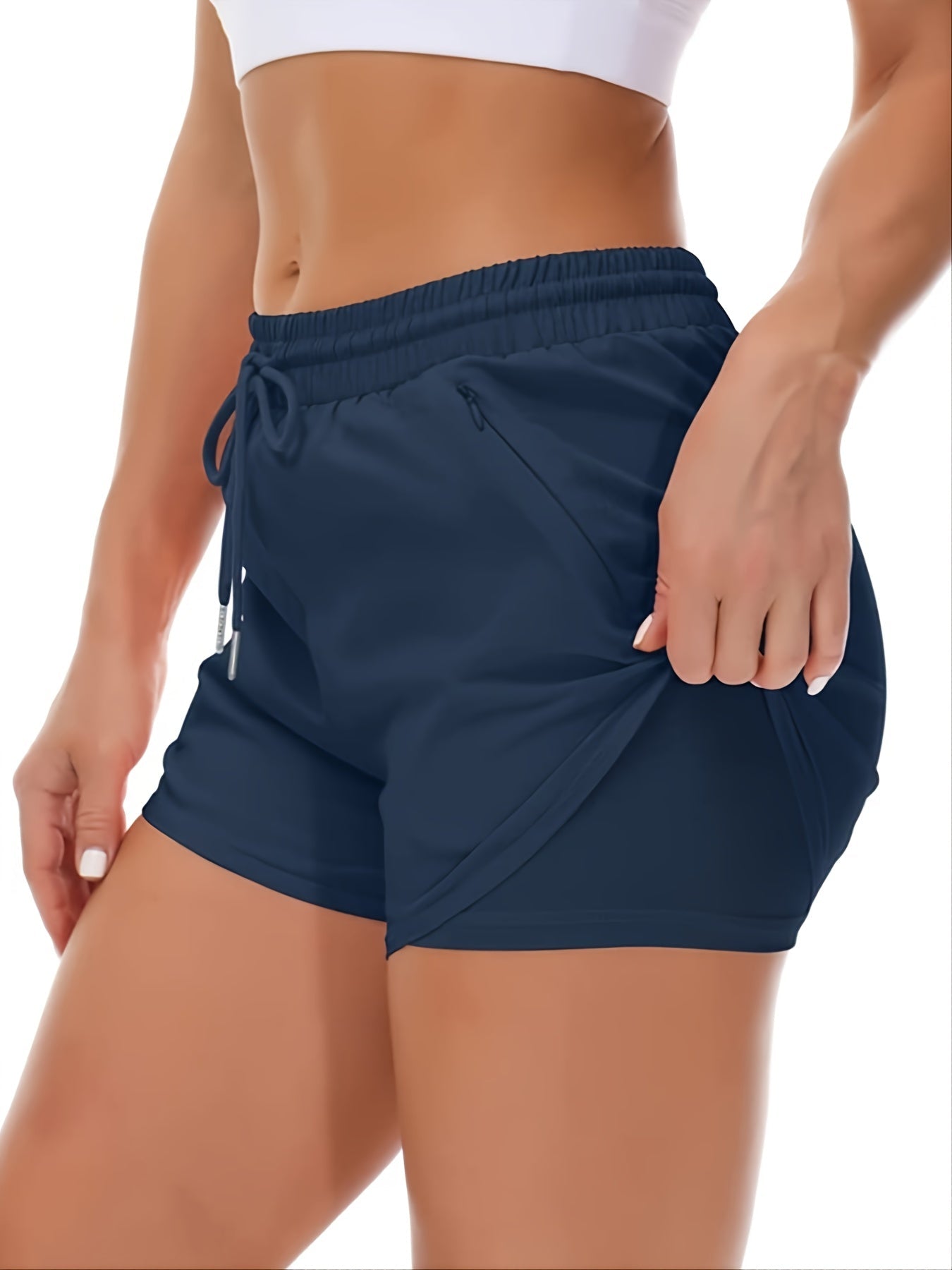 Eva | Effen kleur 2-in-1 sportshort met meerdere zakken