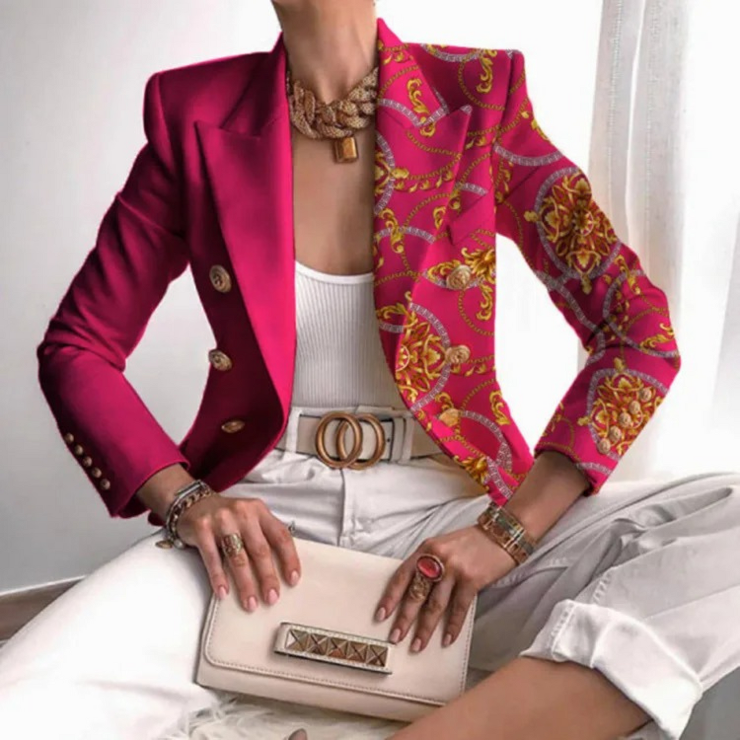 MODA Modeprint dubbelrijige dames blazer revers lange mouw