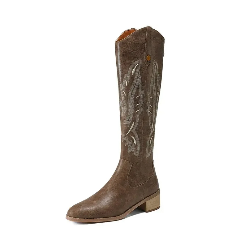 Weelde - Elegante Kniehoge Western Laarzen met Lage Hak - Cowboy Laarzen Dames