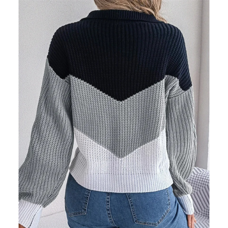 Warmzes - Losvallende Pullover Trui, Kleurblok Patroon - Dames Trui