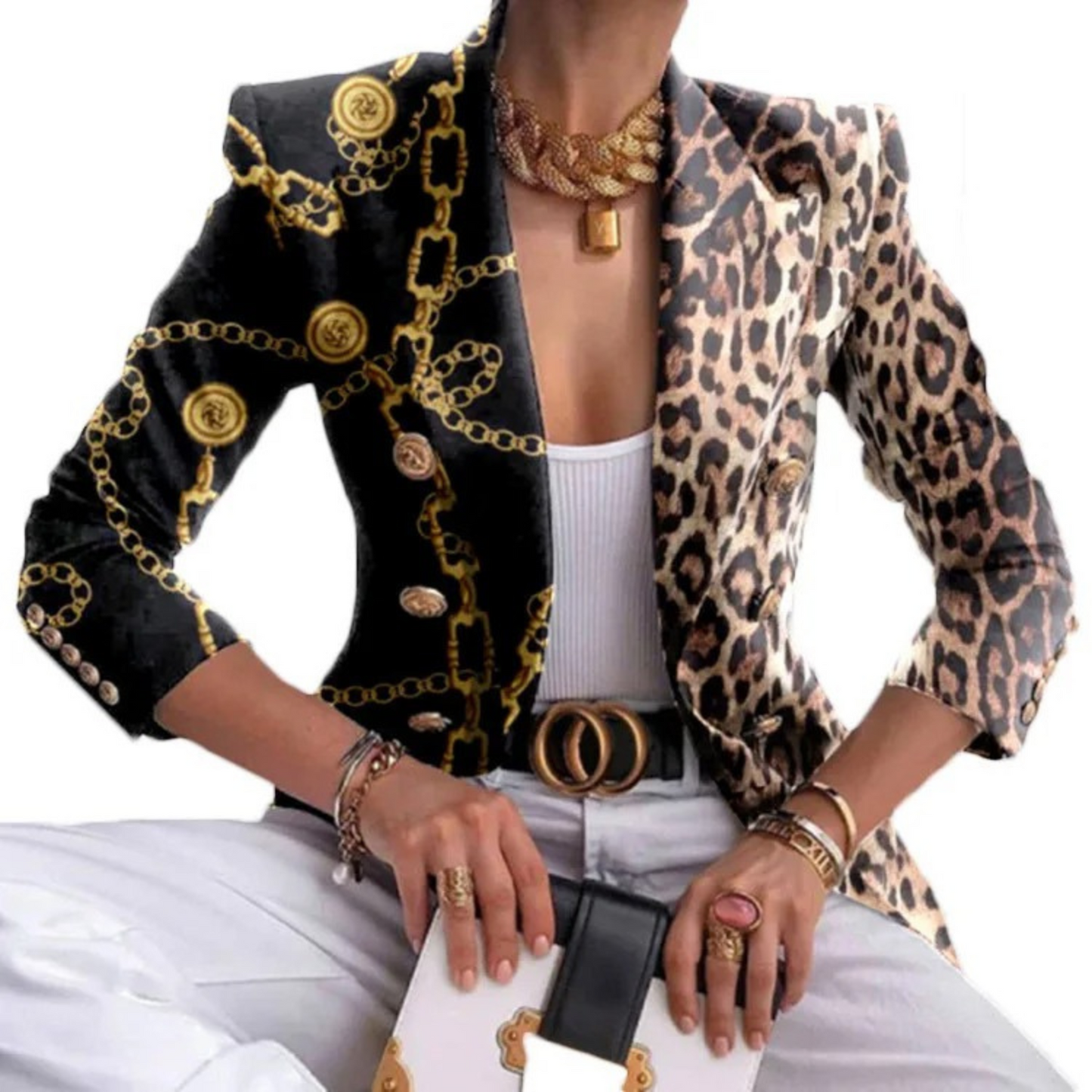 MODA Modeprint dubbelrijige dames blazer revers lange mouw