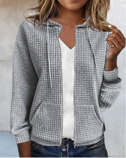 Vesture - Dames Hoodie met Textuur en Rits - Wafelgebreid, Relaxte Stijl