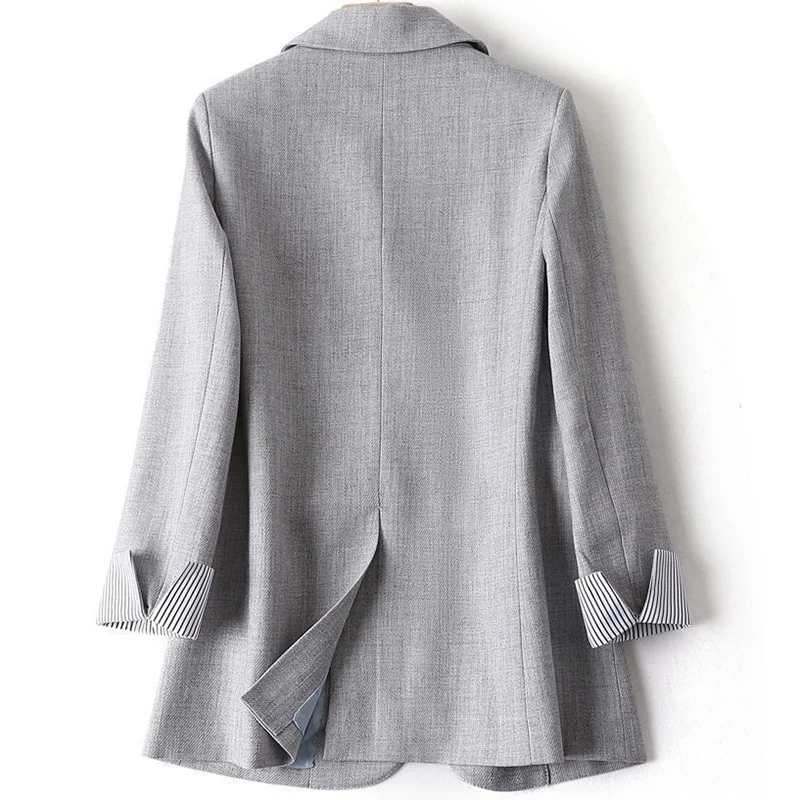 Charmet - Lange Dames Blazer met Gestreepte Manchetten en Enkele Knopsluiting