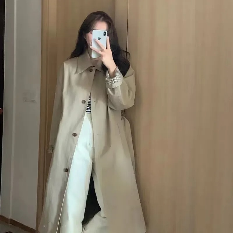 Fijnjas -  Minimalistische Lange Trenchcoat voor Vrouwen - Klassieke Trenchcoat Dames