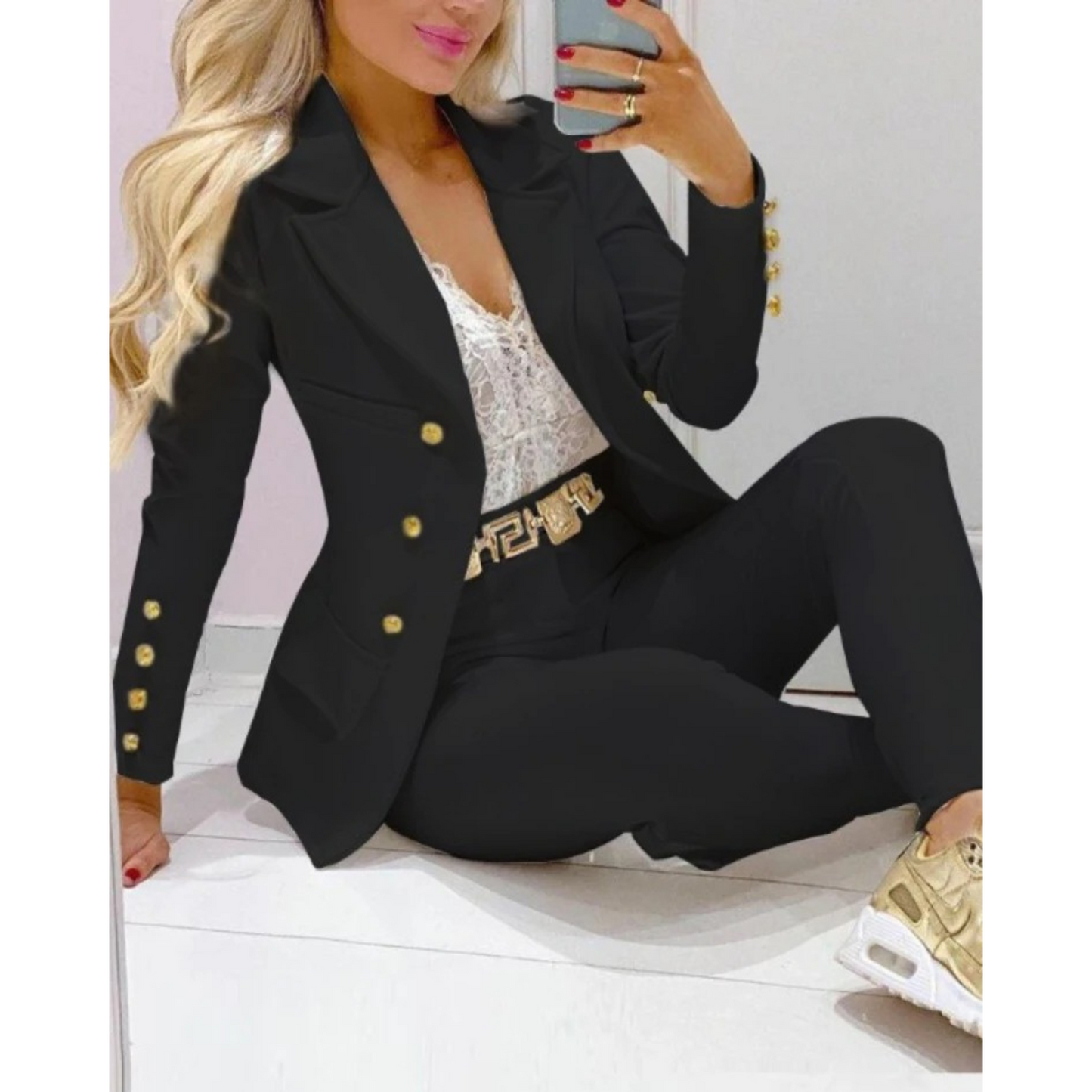 MODA tweedelige set Kapkraag dubbelrijige dames blazer