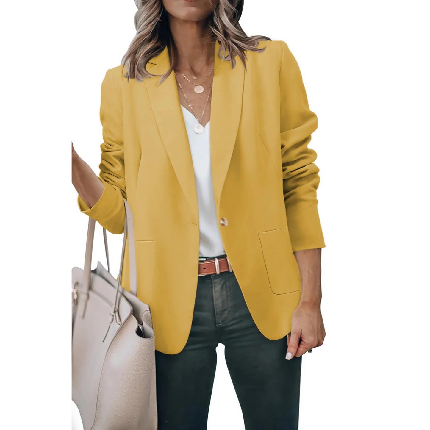 MODA Effen zwarte losse dames blazer met pofmouwen