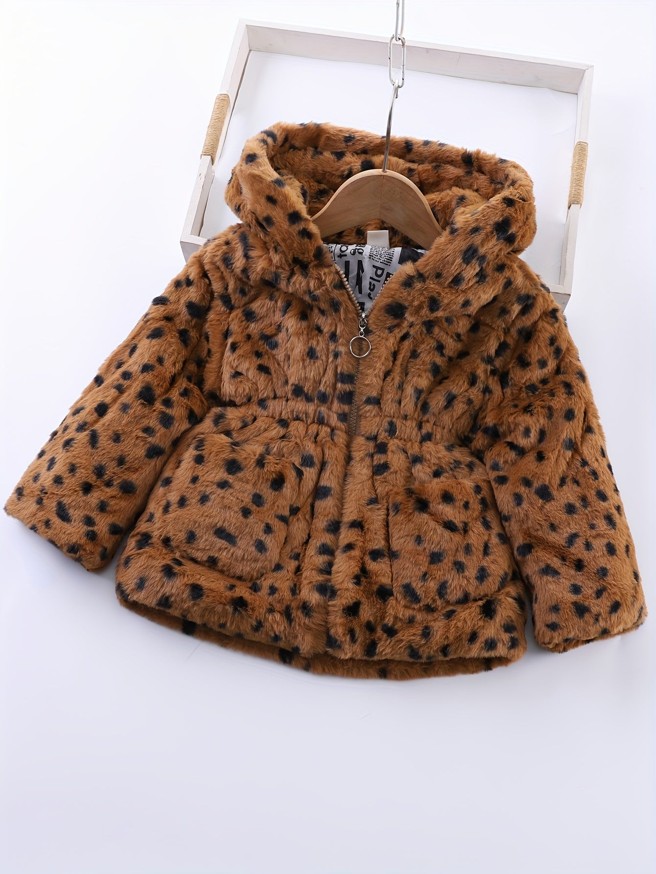 Fleece capuchonjas met luipaardprint voor meisjes in de winter - Reina