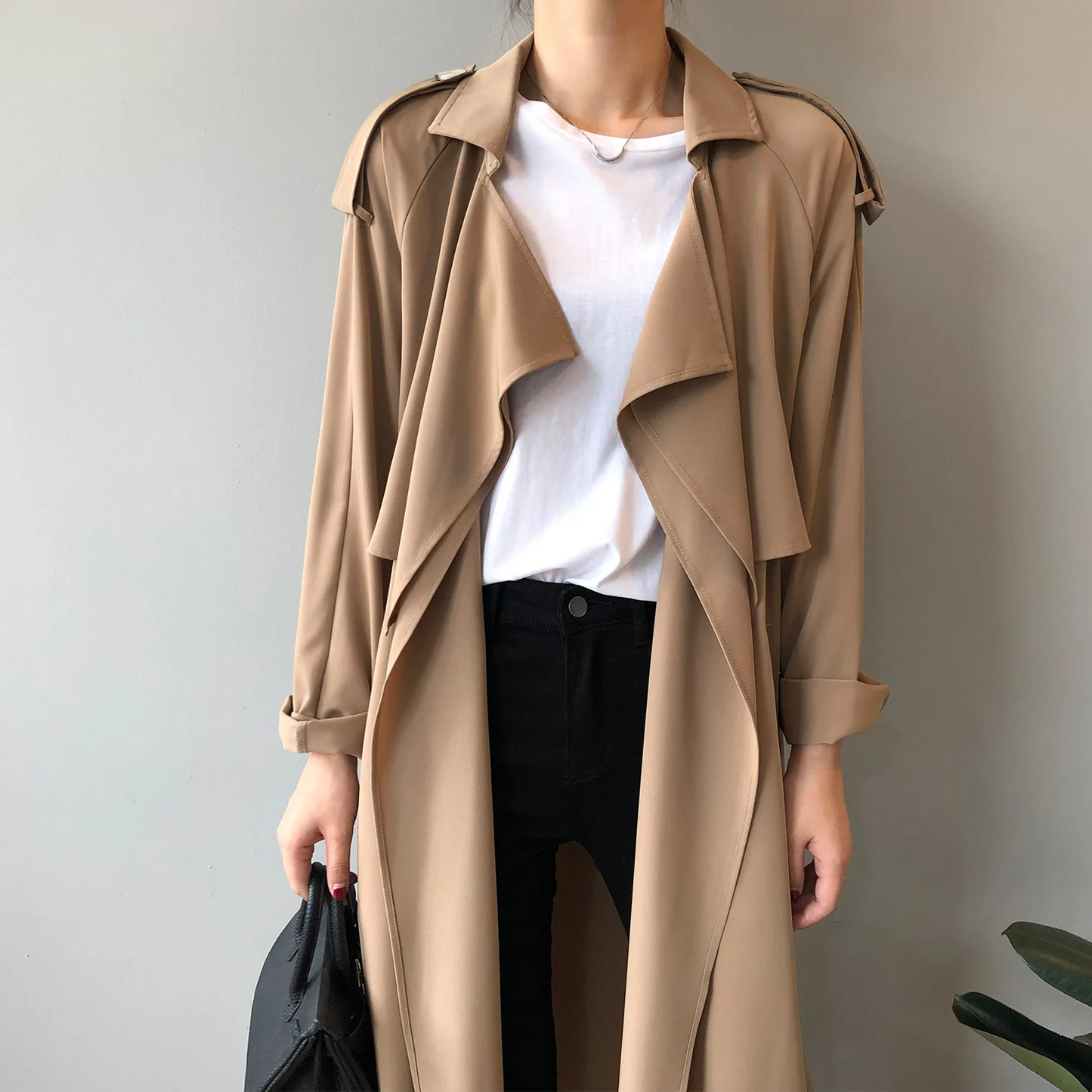 Stijlin - Lichte Trenchcoat Dames, Open Voorkant, Lange Casual Damesjas