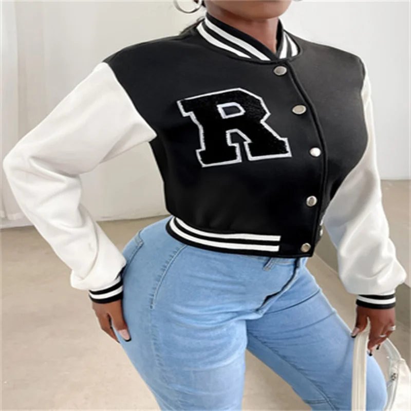 Lorinea - Varsity Bomberjack dames, Kort Model met Letterpatch en Drukknoopsluiting