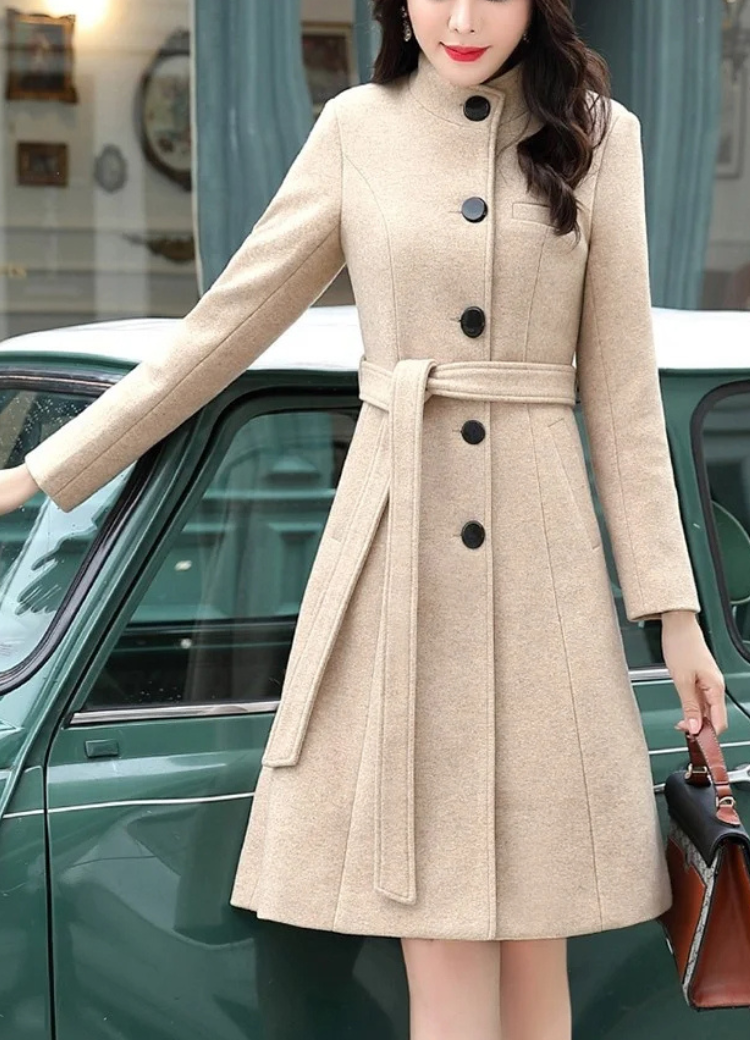 Vertraa - Elegante Trenchcoat Dames met Opstaande Kraag en Knopensluiting