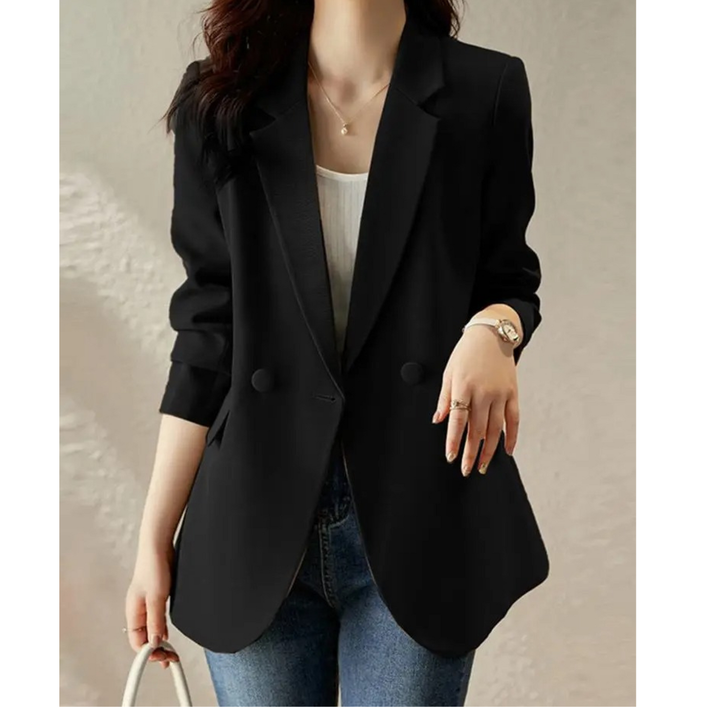 MODA Modieuze casual blazer met revers, solide werkoutfit