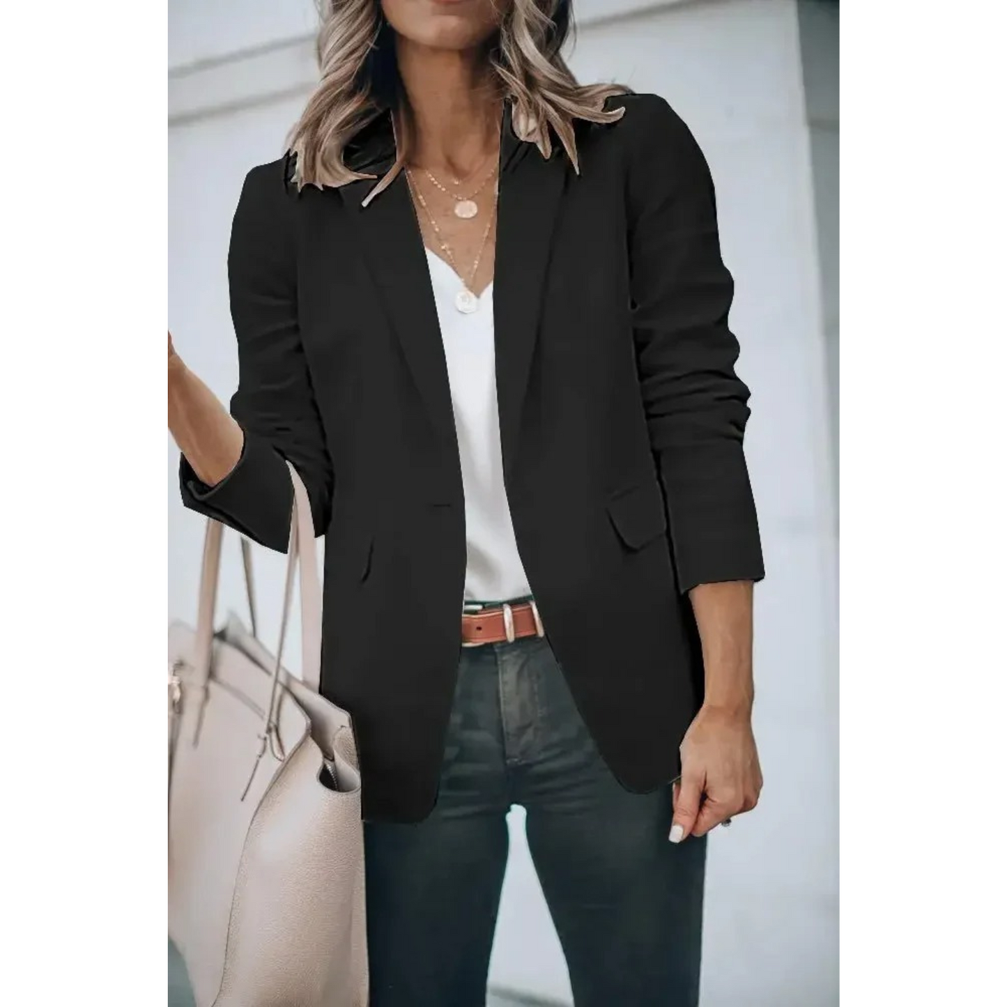 MODA Effen zwarte losse dames blazer met pofmouwen