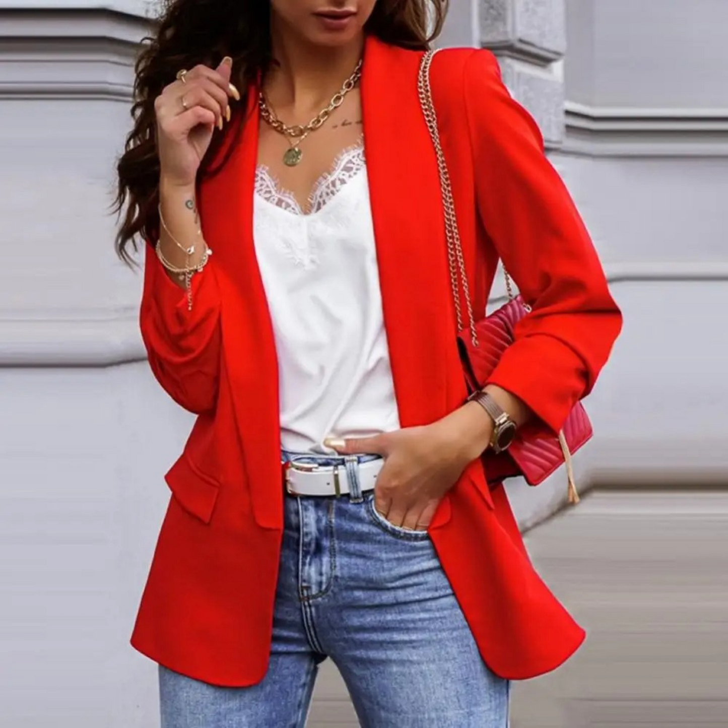 MODA Solide kleur jasje modieuze dames blazer revers lange mouw