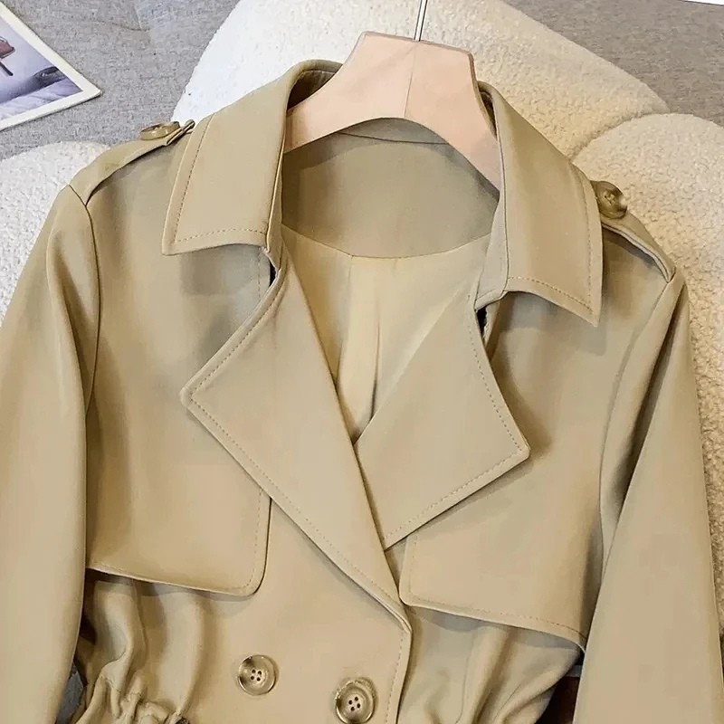 Glanzes - Korte Trenchcoat Dames met Taillekoord en Manchetten met Riem