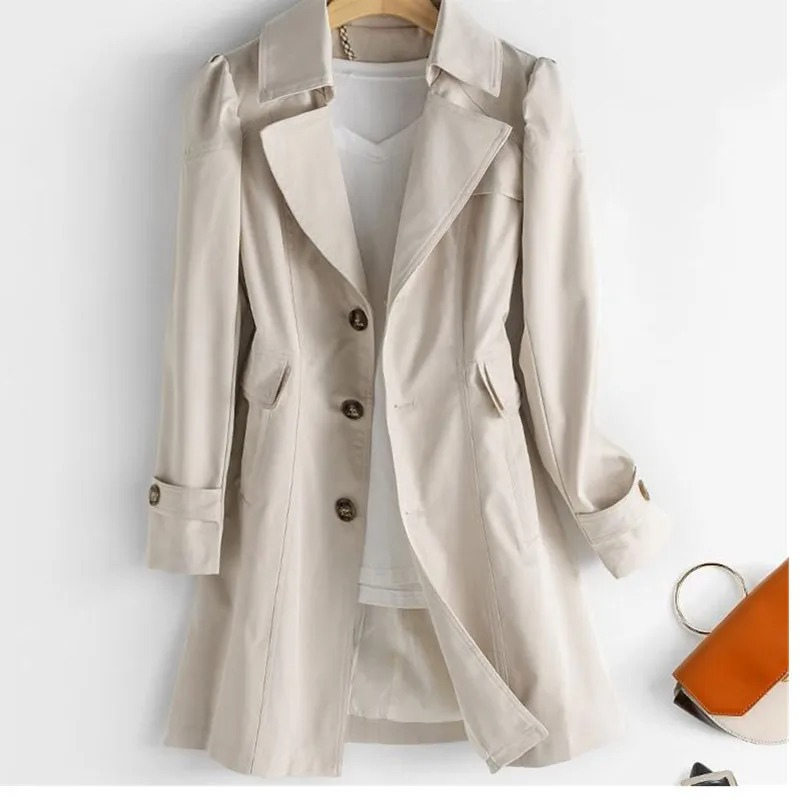 Elegant - Klassieke Trenchcoat Dames met Knoopsluiting en Ceintuur, Lange Mouw