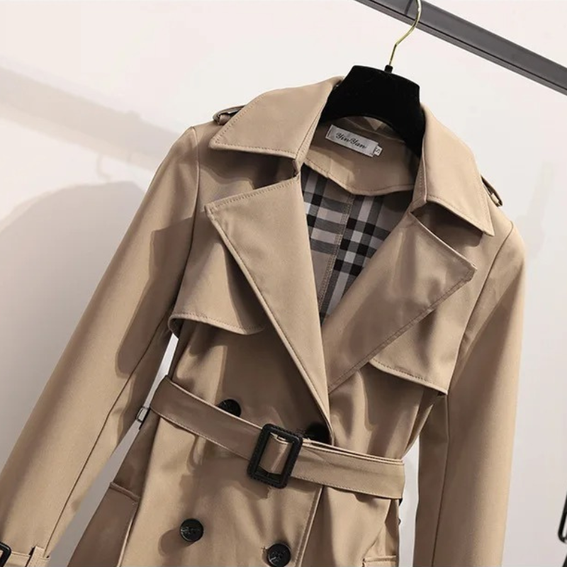 Luxejas - Lange Dubbelrijige Trenchcoat voor Vrouwen - Trenchcoat met Ceintuur Dames