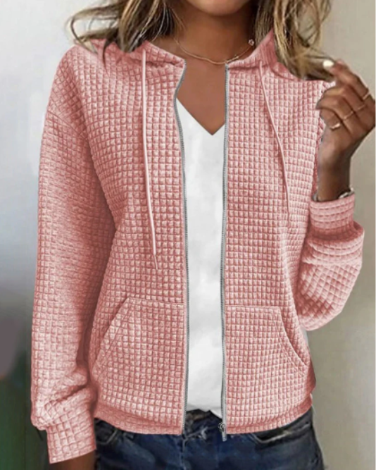 Vesture - Dames Hoodie met Textuur en Rits - Wafelgebreid, Relaxte Stijl