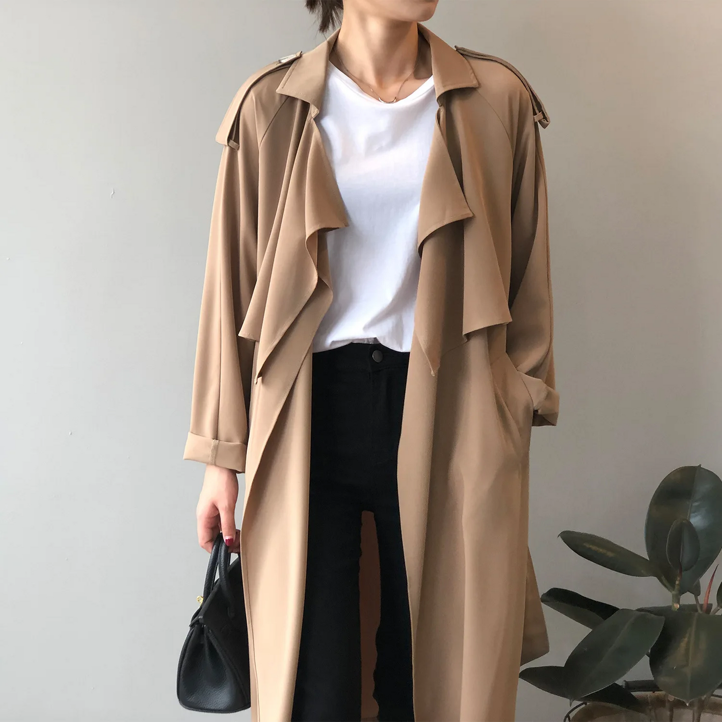 Stijlin - Lichte Trenchcoat Dames, Open Voorkant, Lange Casual Damesjas