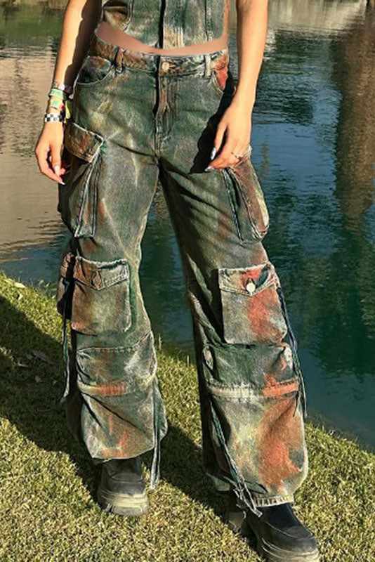 Trendy Contrast Denim Pants