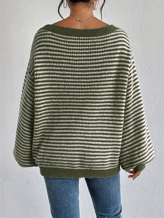 Charlie | Gestreepte gebreide off-shoulder trui