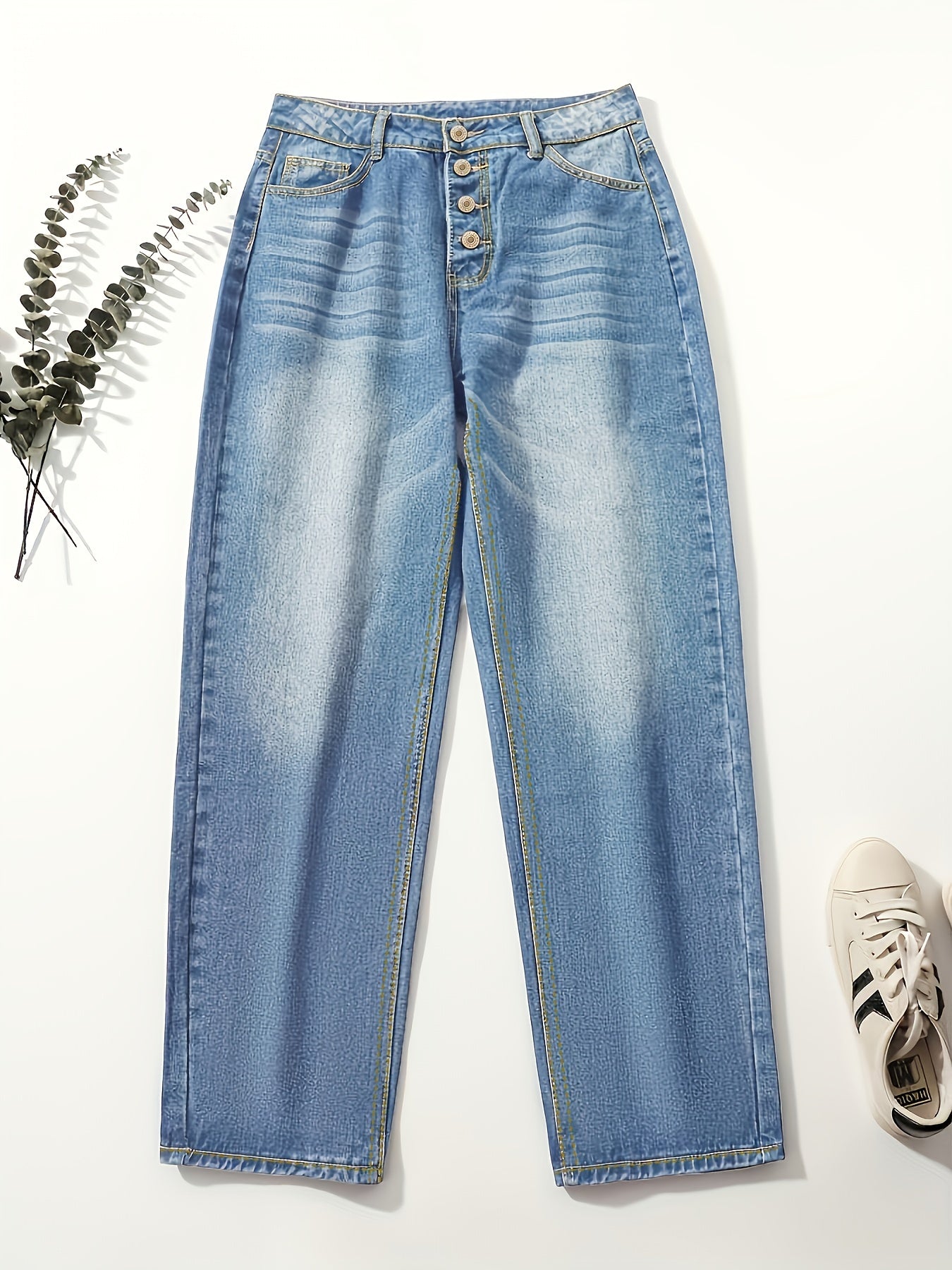 Losse Denim Jeans Met Knoop Dames