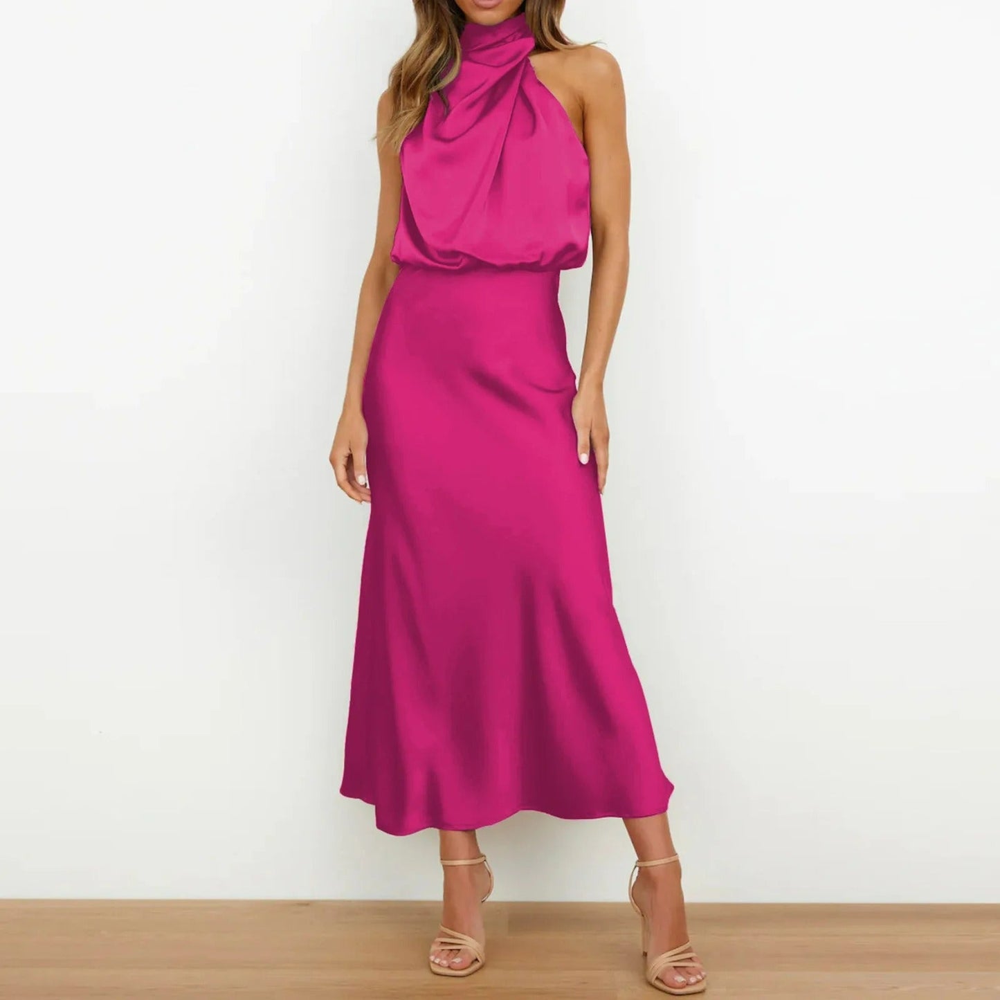 One Shoulder Satijnen Maxi Jurk Dames