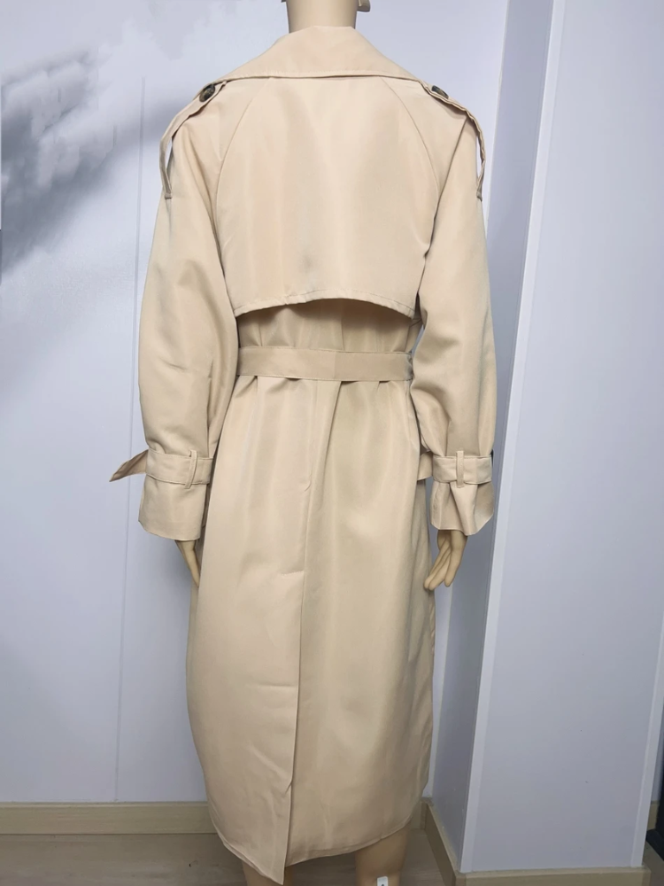 Stylish - Stijlvolle Lange Trenchcoat Dames met Verstelbare Riem en Pofmouwen