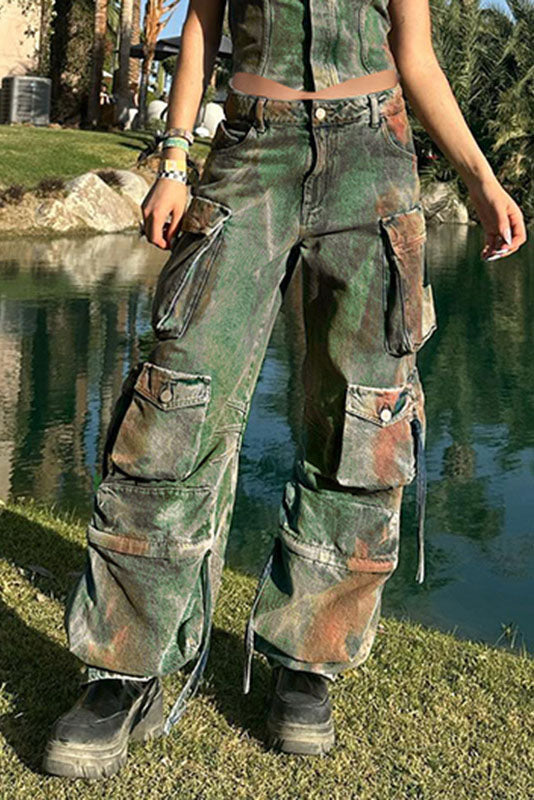 Trendy Contrast Denim Pants