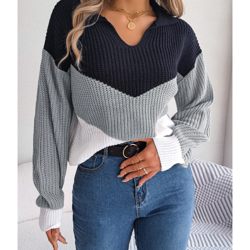 Warmzes - Losvallende Pullover Trui, Kleurblok Patroon - Dames Trui