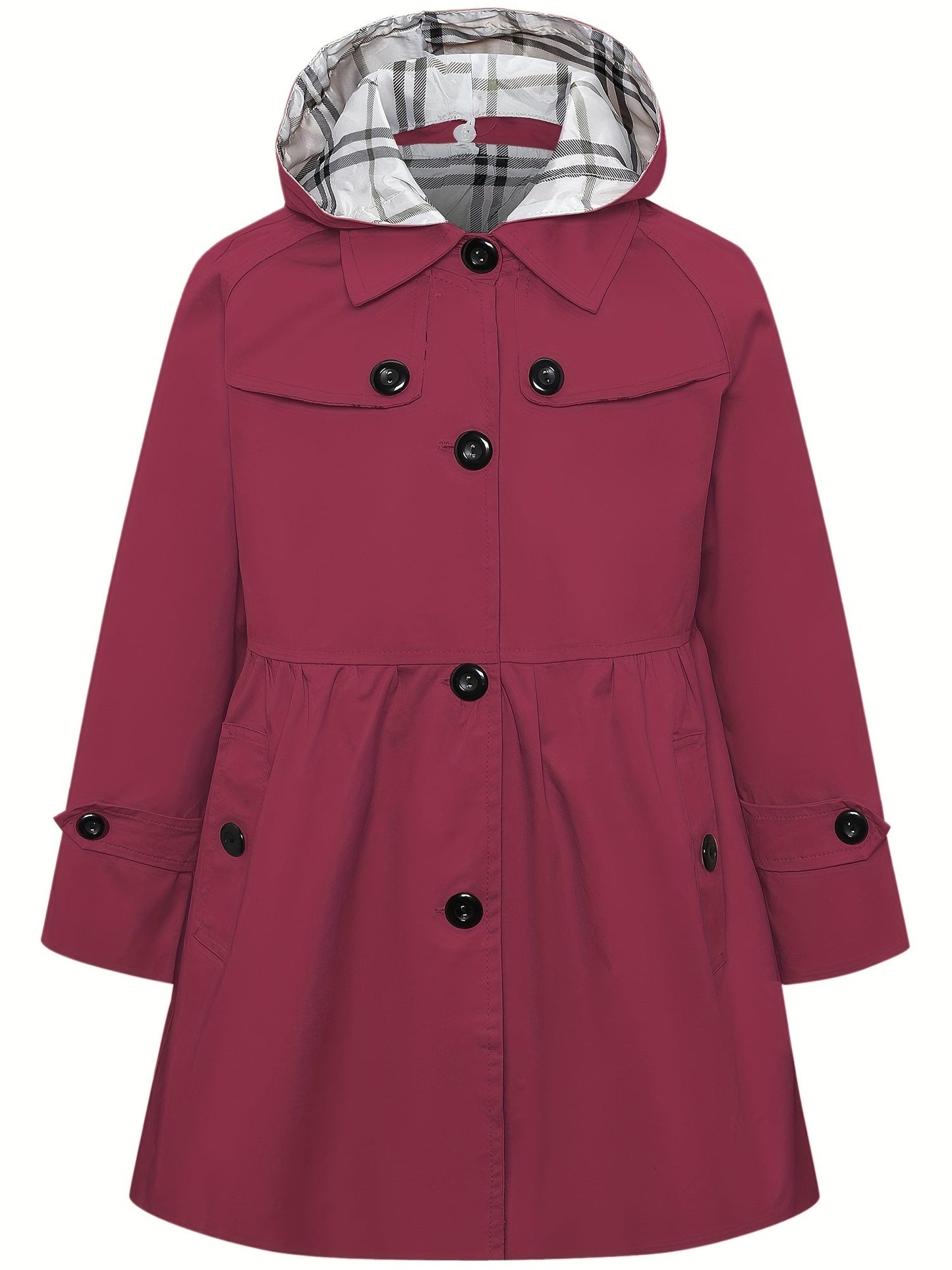 Trenchcoat met capuchon voor meisjes rij knopen halflange jas - Haicey