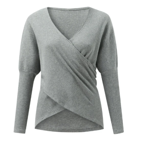 Truizen - Dames V-Hals Wikkeltrui, Geribbelde Breisel, Lange Mouw Pullover