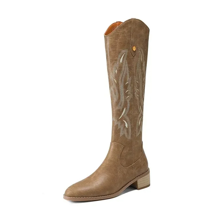 Weelde - Elegante Kniehoge Western Laarzen met Lage Hak - Cowboy Laarzen Dames