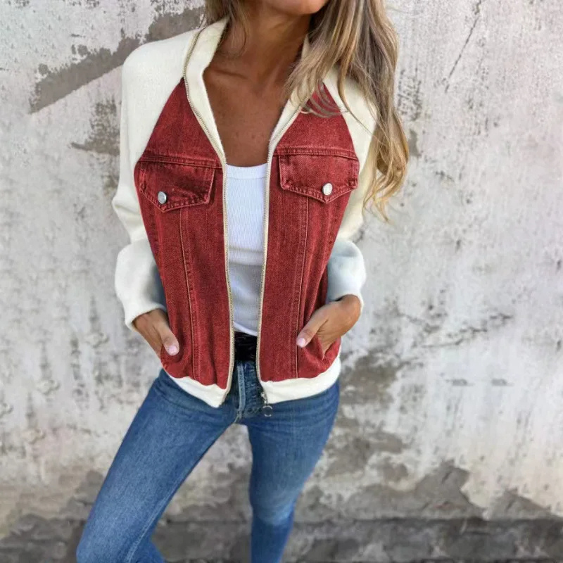 Calvion - Bomberjack Dames Denimlook Jasje Met Zakdetails en Comfortabele Pasvorm