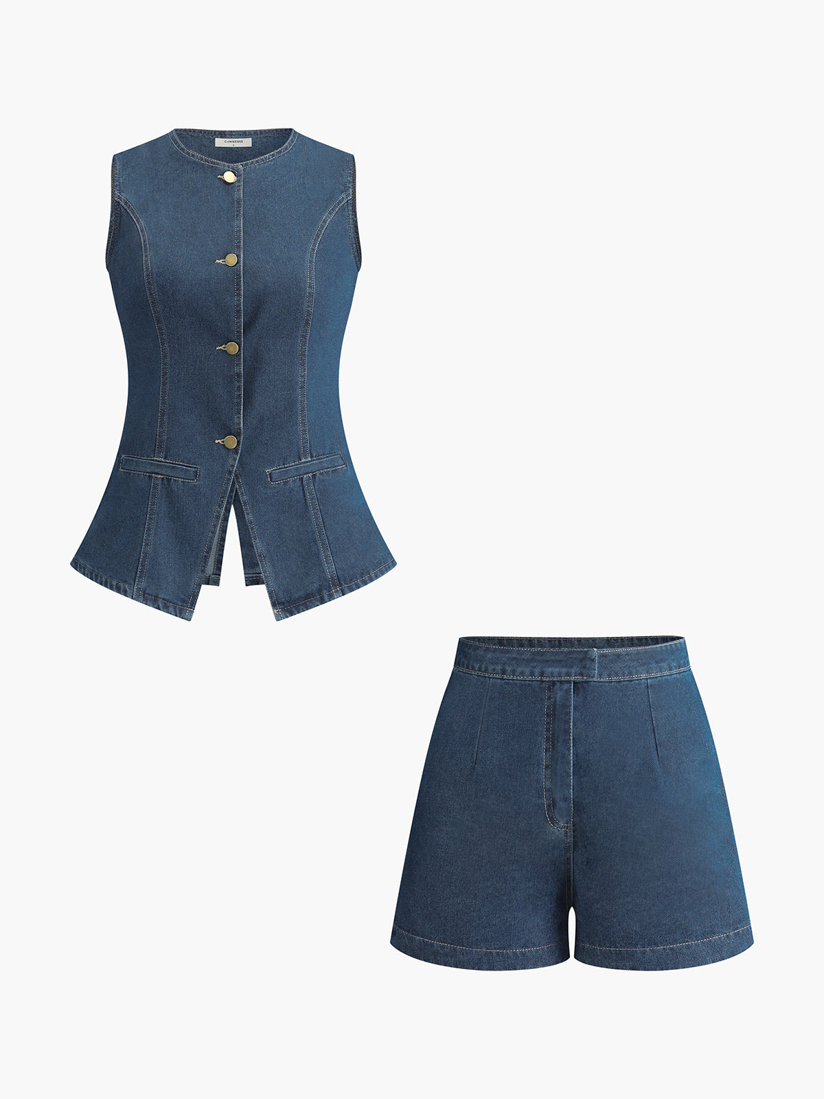 2-delige Denim Set Mouwloos Spijker Vest En Short