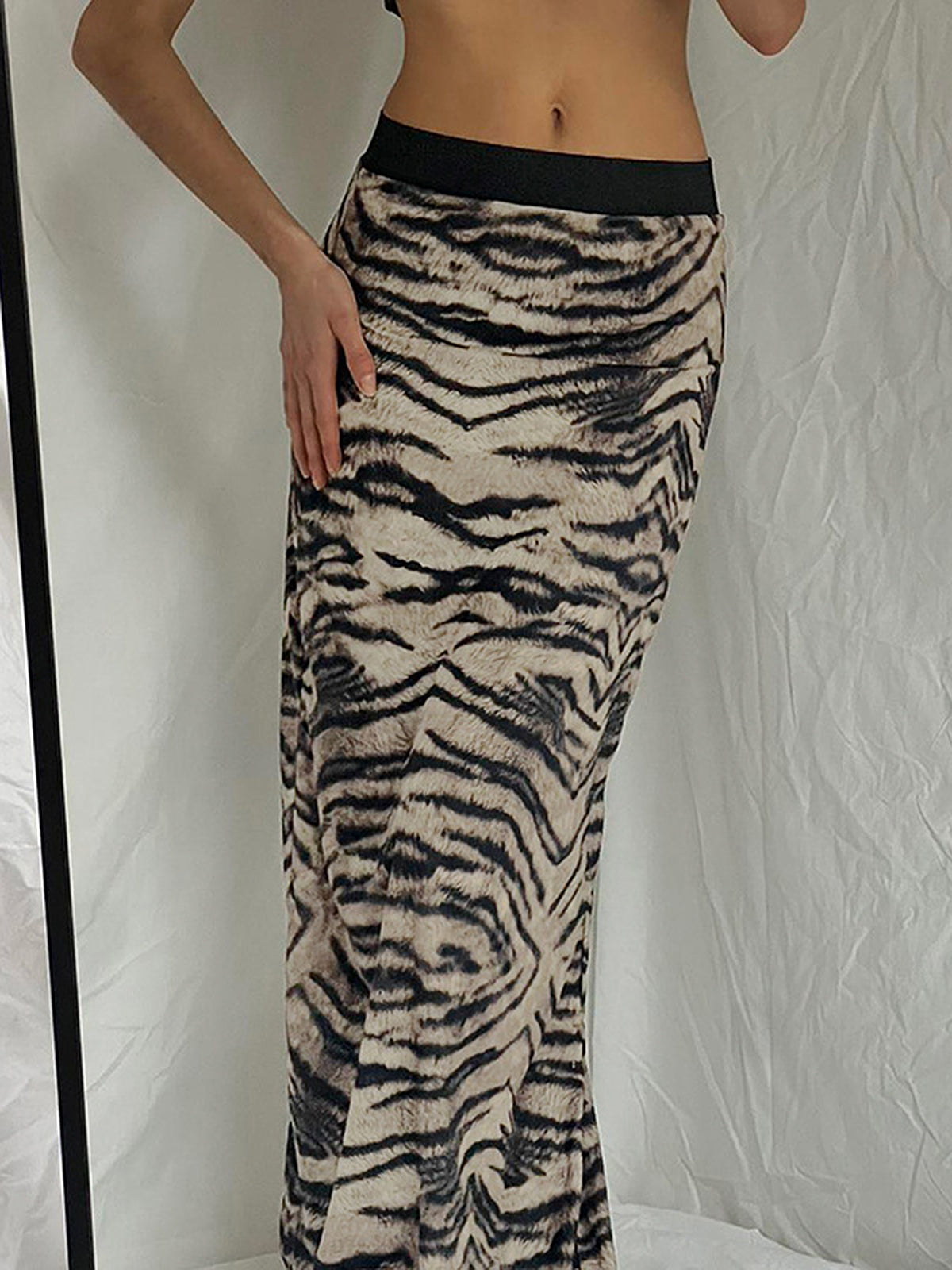 Maxi Rok Met Hoge Taille En Tijger Patroon