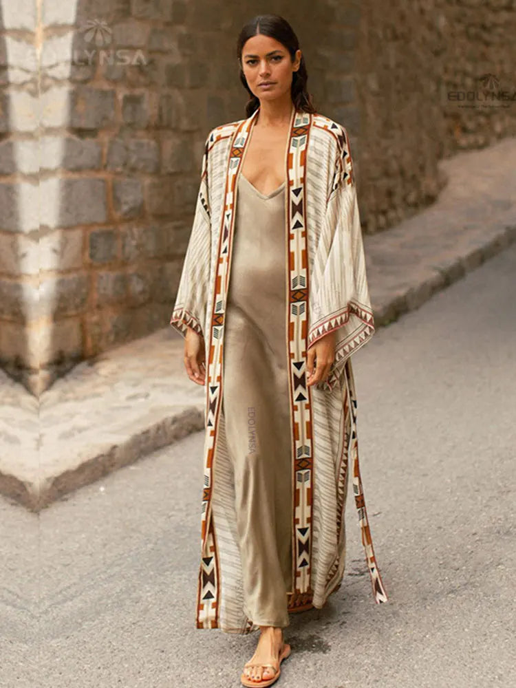 Jiska | Boho bedrukte kimono strandjas