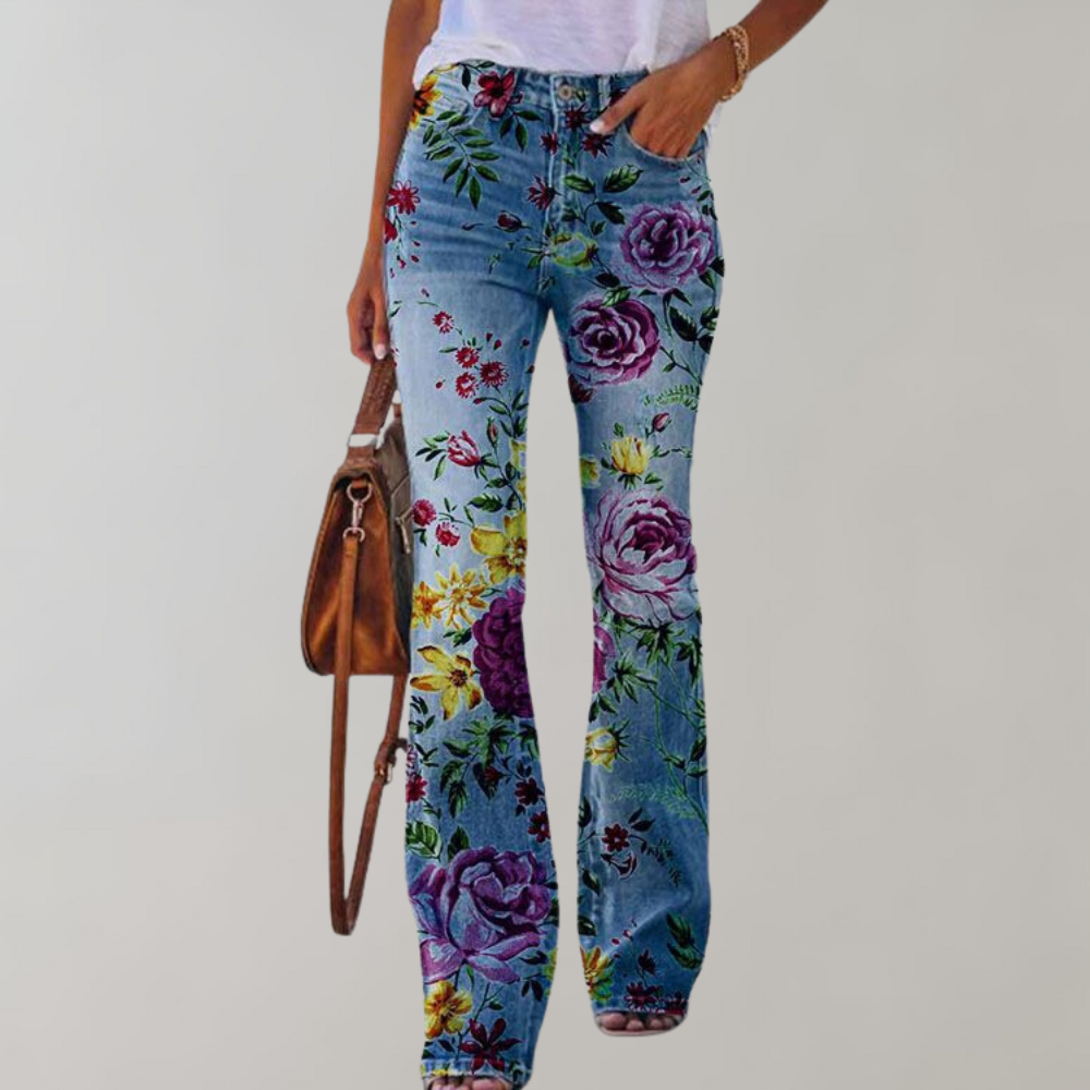 Nesta - Flare Broek Met Bloemenprint Dames