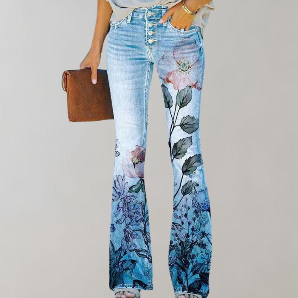 Nesta - Flare Broek Met Bloemenprint Dames