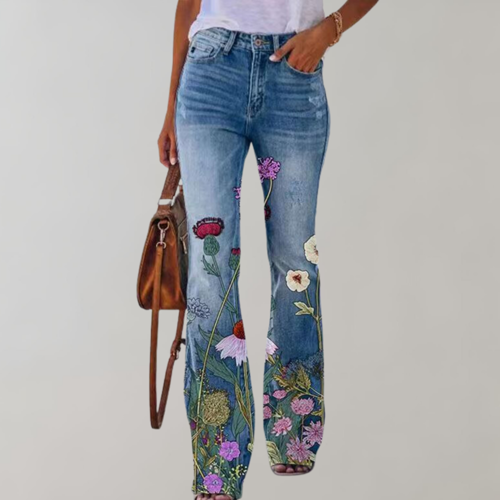 Nesta - Flare Broek Met Bloemenprint Dames