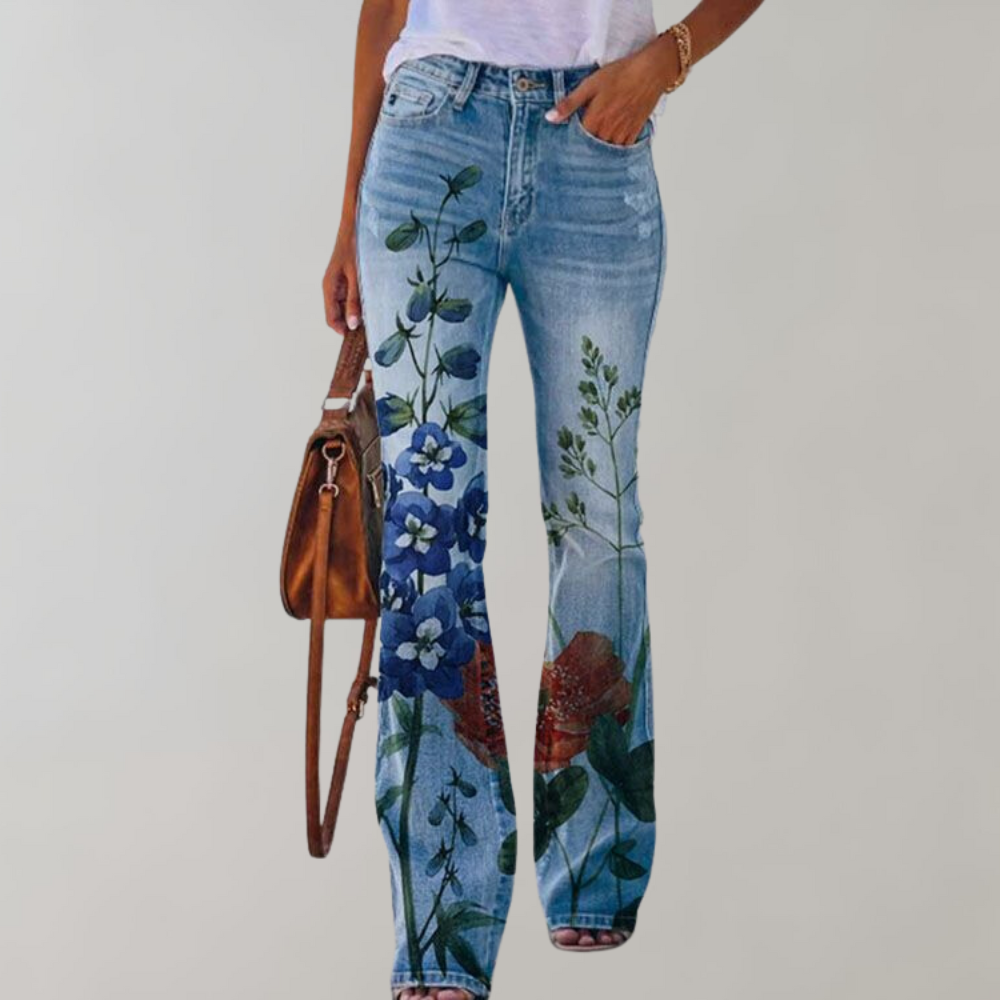 Nesta - Flare Broek Met Bloemenprint Dames