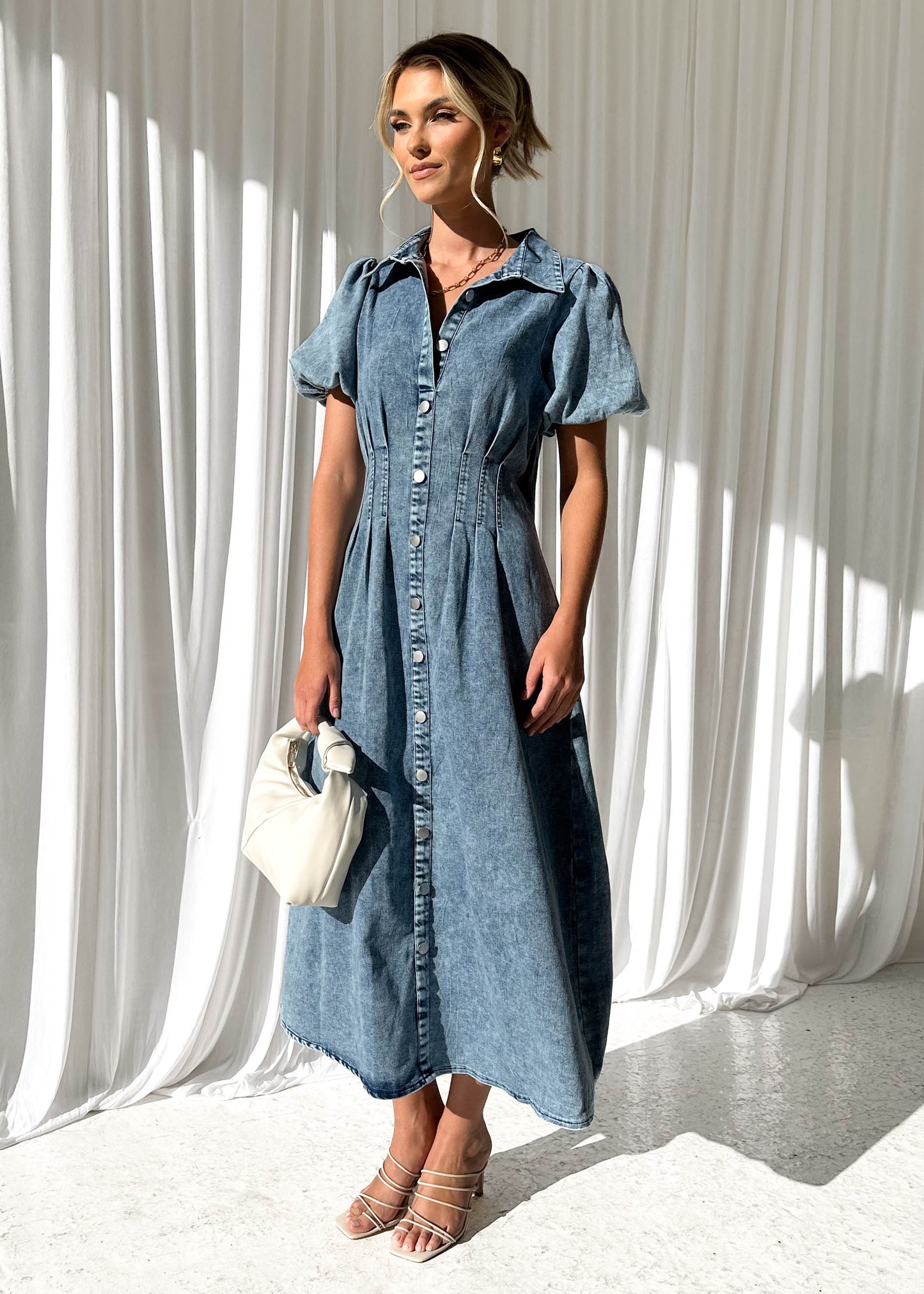 Denim Midi Jurk - Mid Blauw