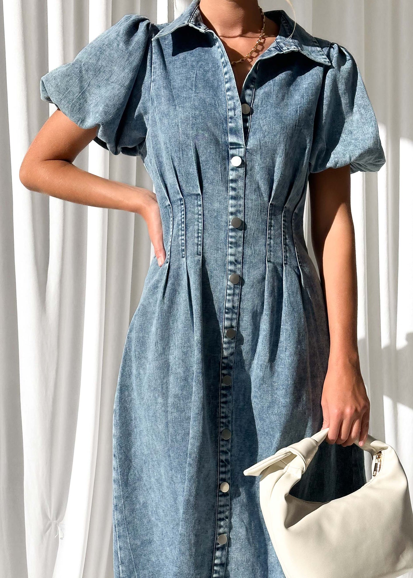 Denim Midi Jurk - Mid Blauw