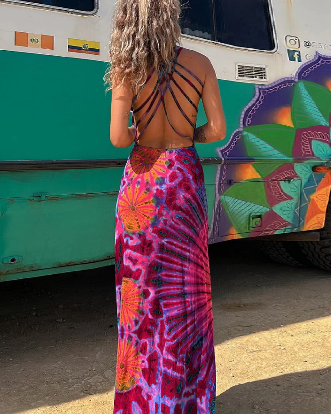 Layiah - Maxi jurk met kant en Tie-Dye print