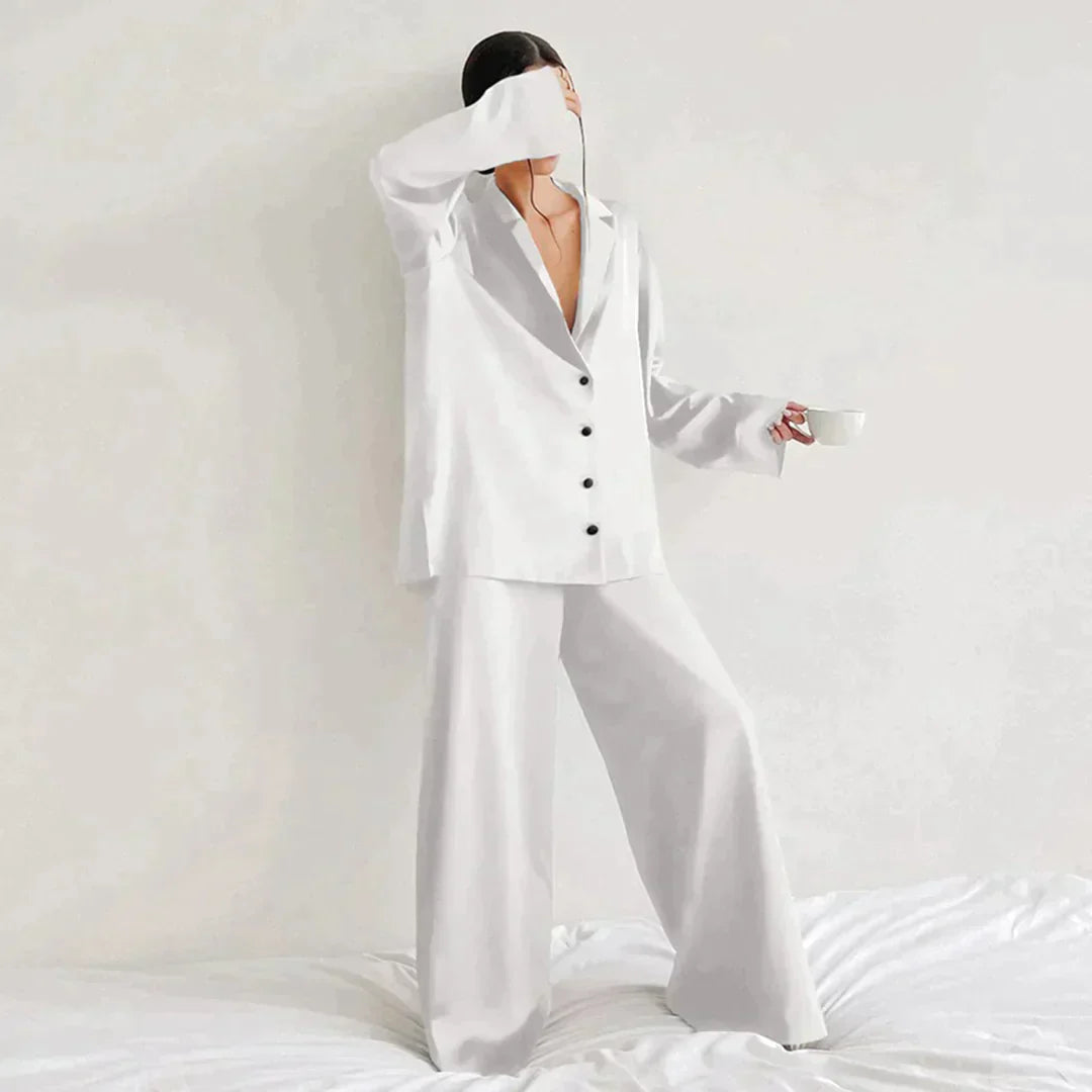 Satijnen Pyjama Set Met Knoopsluiting Dames