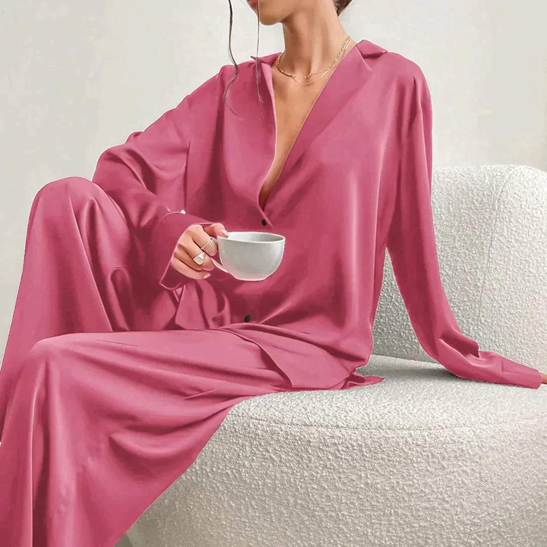 Satijnen Pyjama Set Met Knoopsluiting Dames