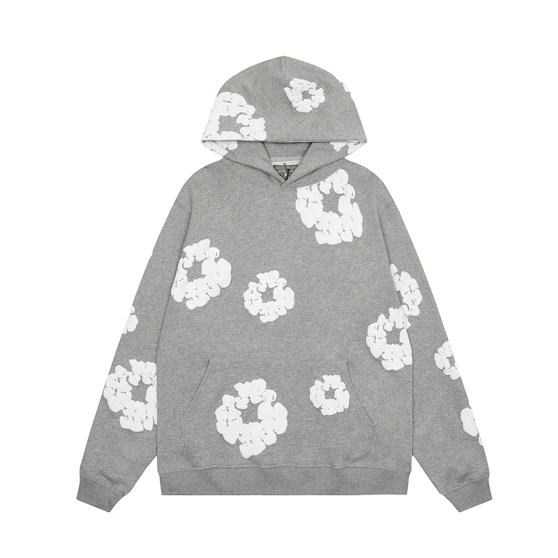 Declan | Denim hoodie met bloemenprint en capuchon