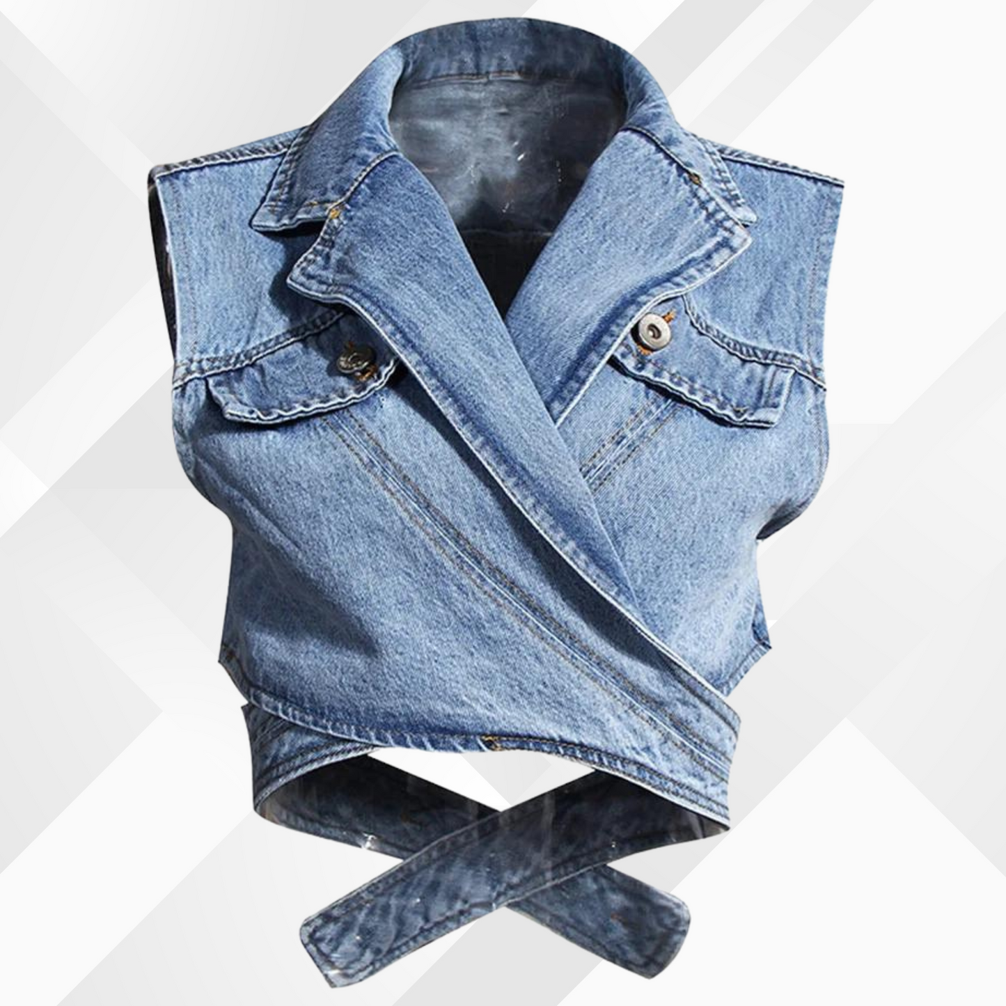 Nelia - Denim vest en blouse met pofmouwen