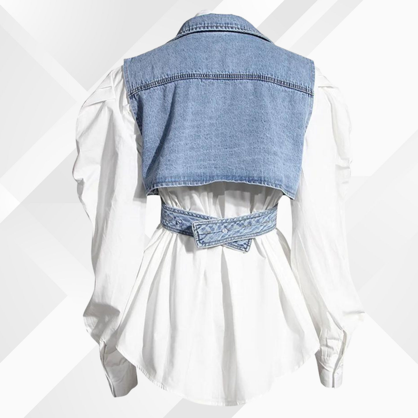 Nelia - Denim vest en blouse met pofmouwen