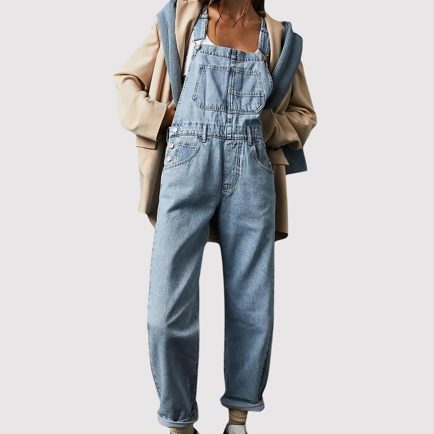 Claudia - Wijde broek met wijde pijpen, denim overall