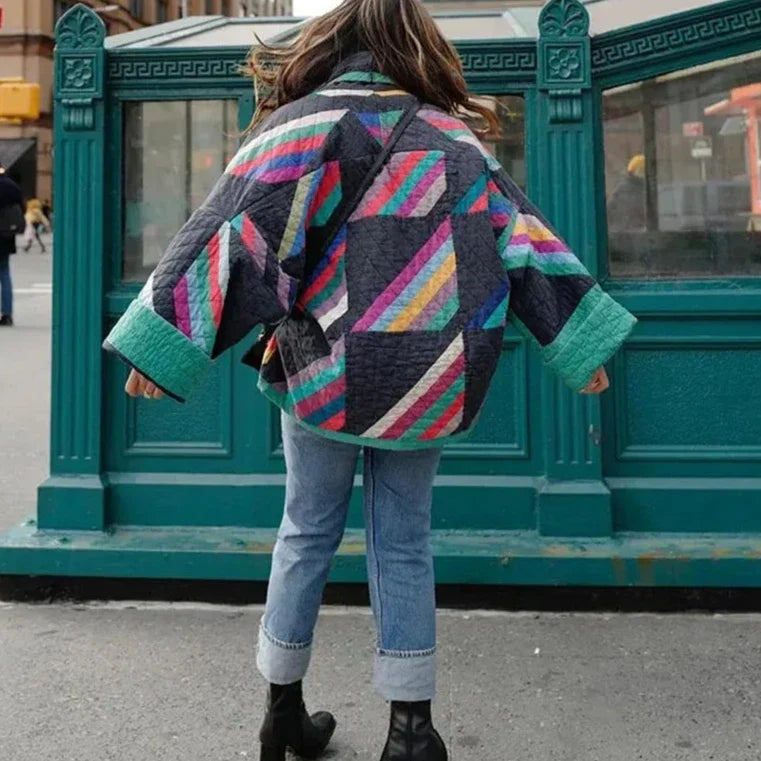 Serenity - Gewatteerd kimono vest met regenboogstrepen